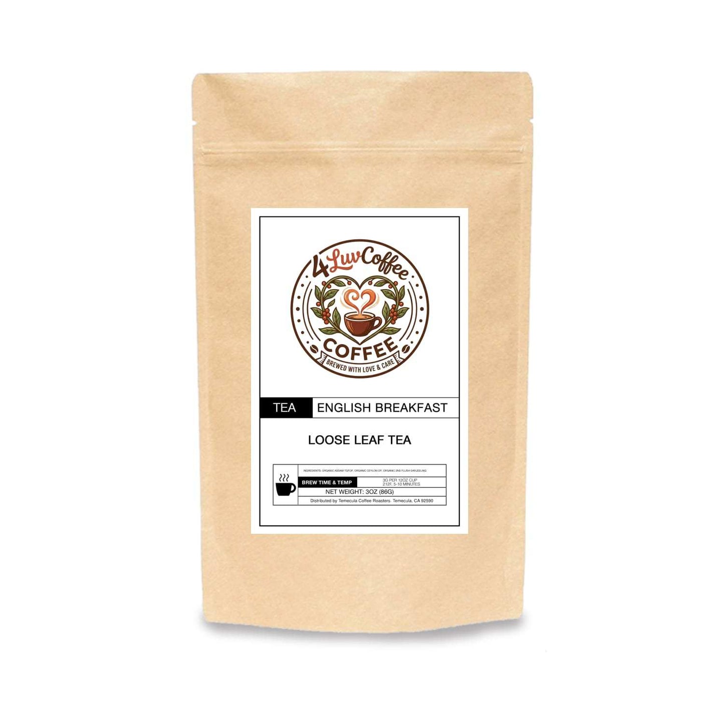4LuvCoffee English Breakfast Tea blend with African and Indian tea, strong black tea with a rustic sweet profile